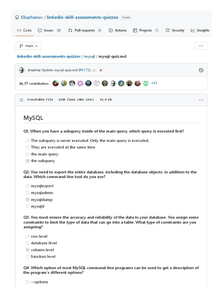 Linkedin-Skill-Assessments-Quizzes - Mysql-Quiz - MD At Main Ebazhanov ...
