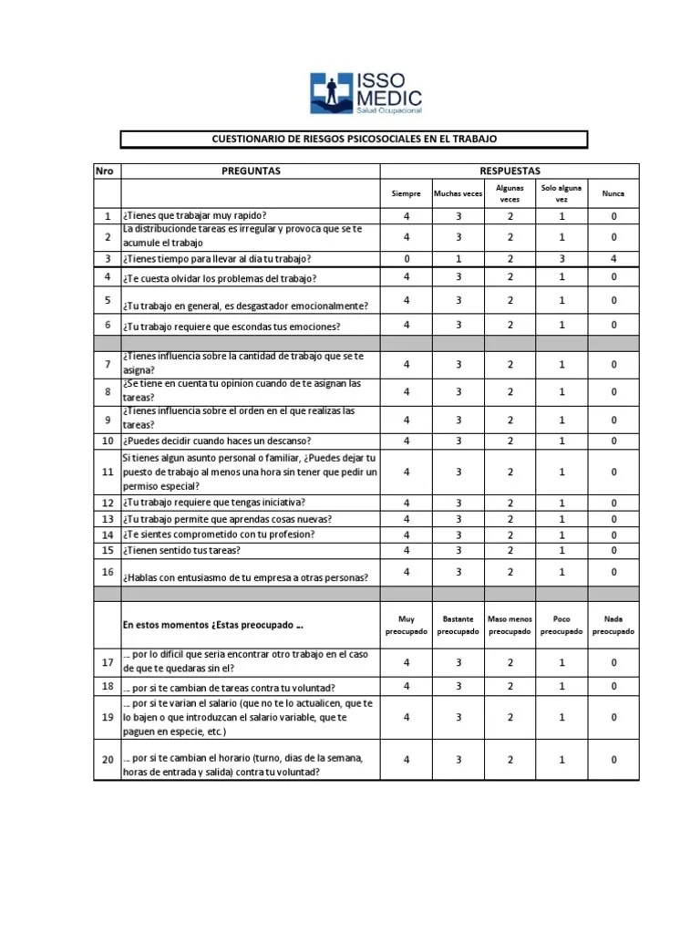 Análisis De Riesgos Psicosociales En El Trabajo Mediante Cuestionario | PDF