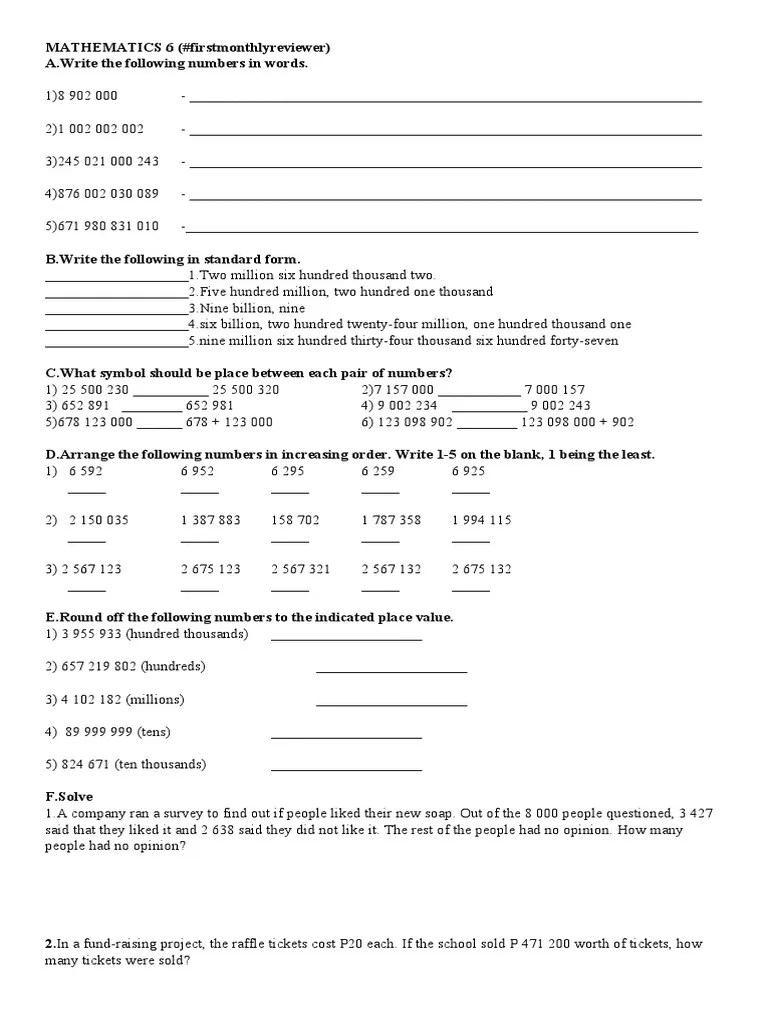 MATHEMATICS 6 -WHOLE NUMBERS | PDF | Computing