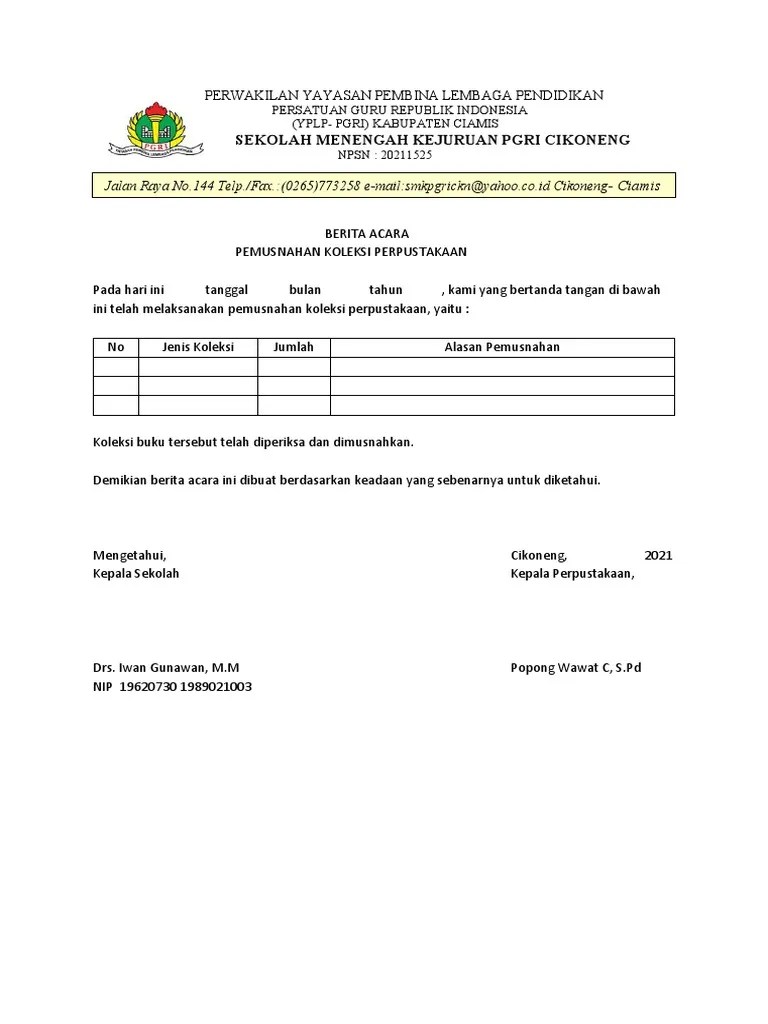Berita Acara Pemusnahan Buku | PDF