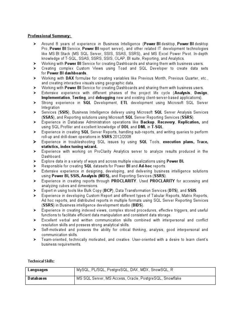 BI Developer | PDF | Microsoft Sql Server | Databases