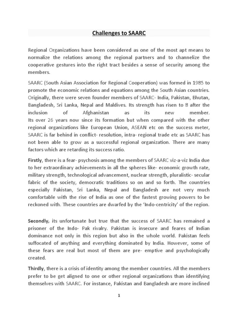 The Challenges Hindering SAARC's Success: Political Rivalries, Security ...