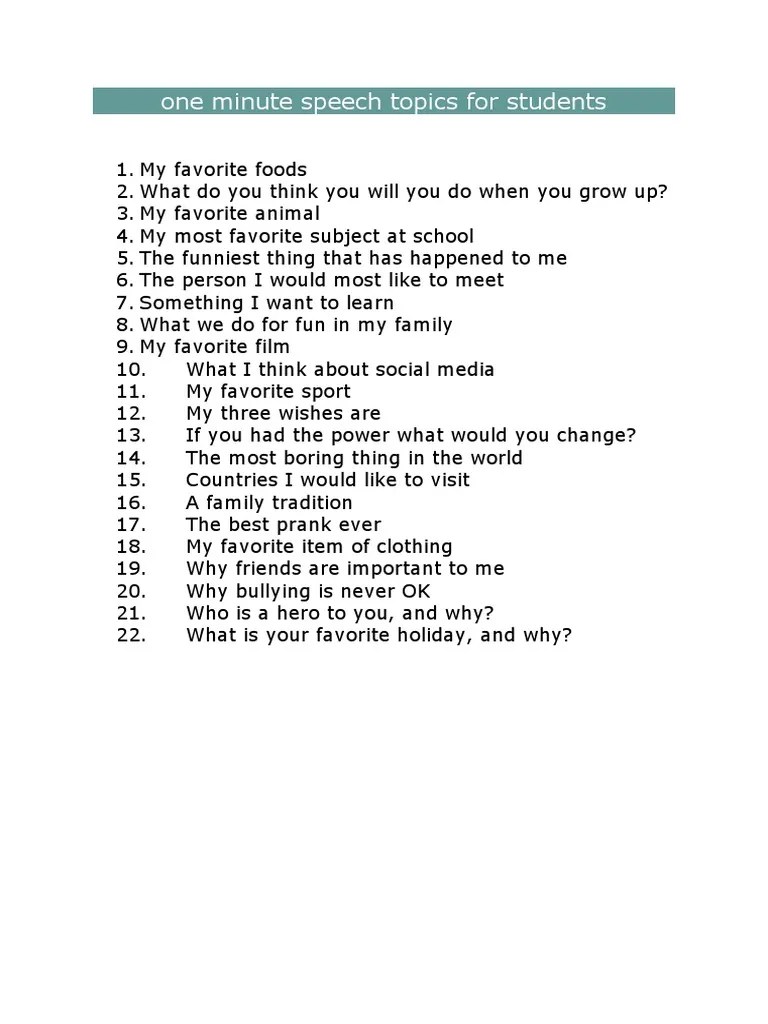 One Minute Speech Topics For Students | PDF