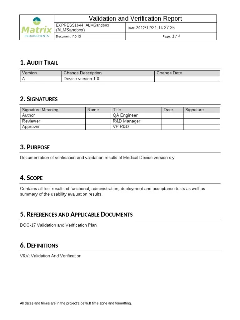 Validation And Verification Report | PDF | Verification And Validation ...