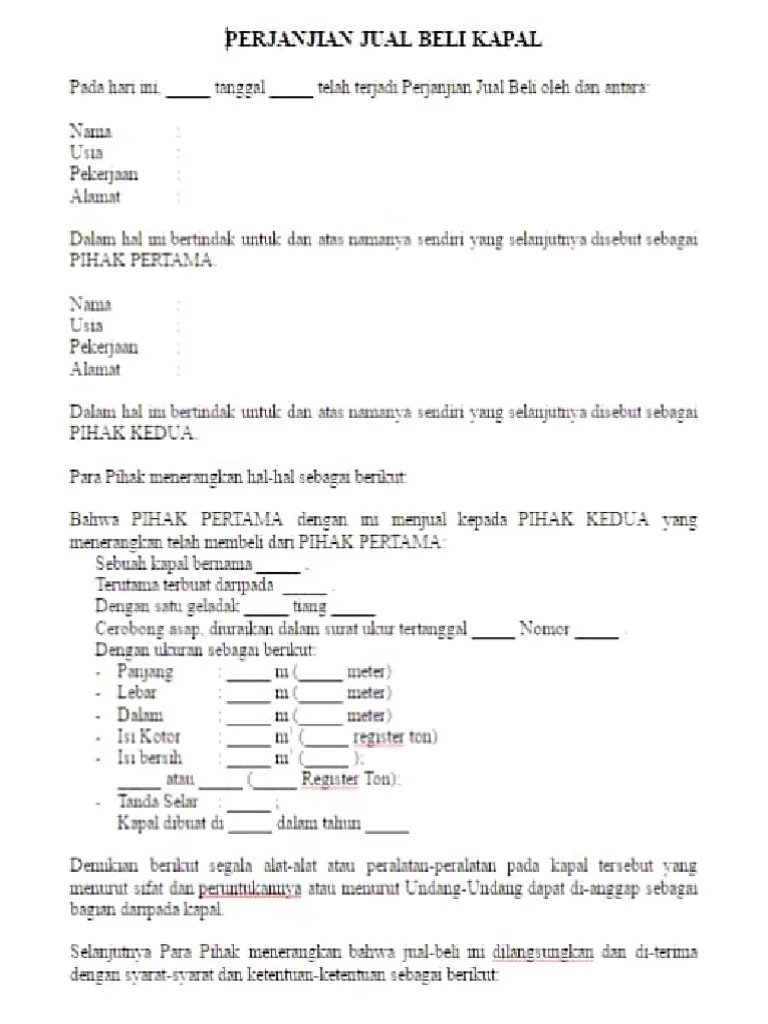 Surat Jual Beli Kapal Tangkap Ikan | PDF