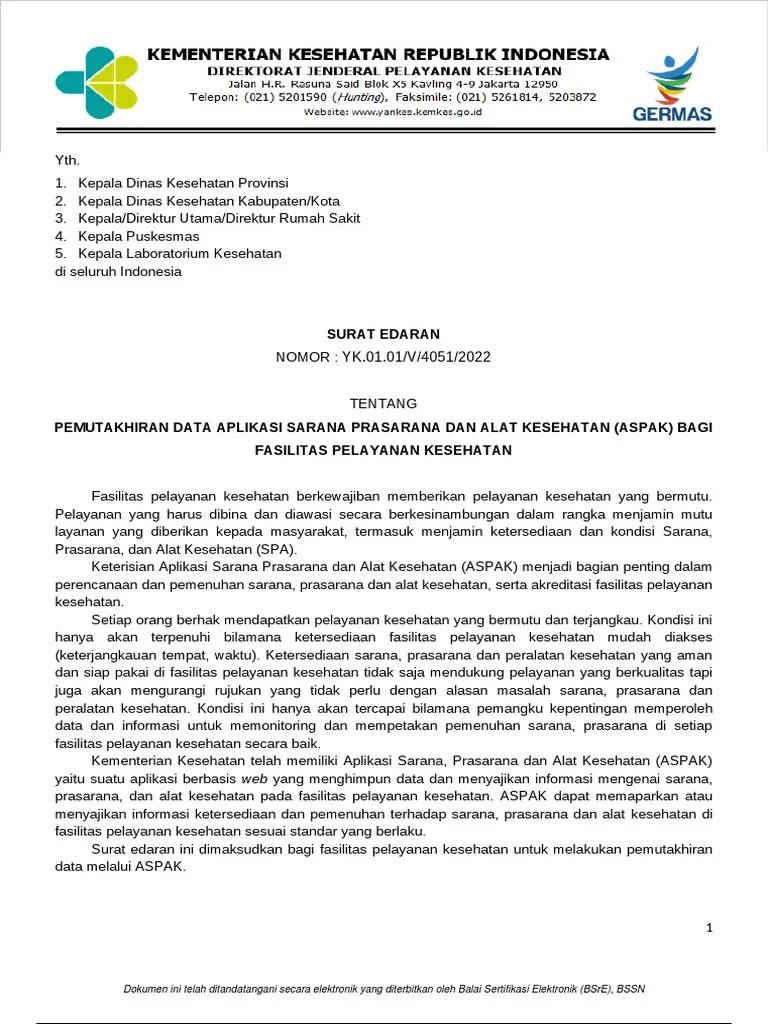 Pemutakhiran Data Aplikasi Sarana Prasarana Dan Alat Kesehatan (Aspak) Bagi Fasilitas Pelayanan ...