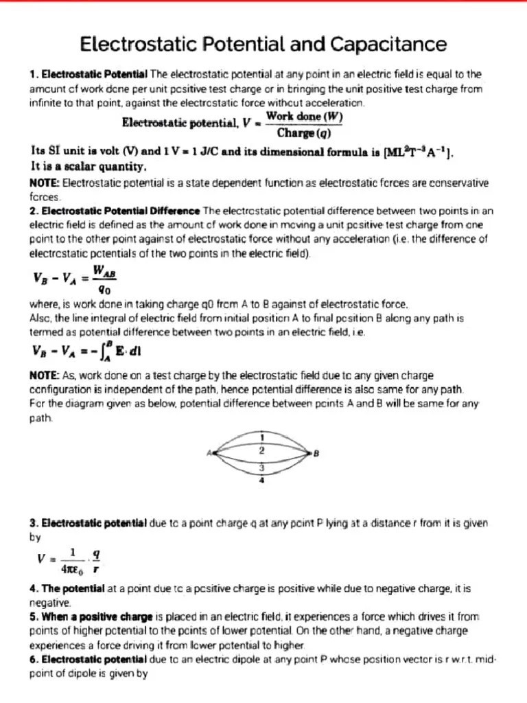 Electrostatic Potential And Capacitance Notes | PDF | Electrostatics ...