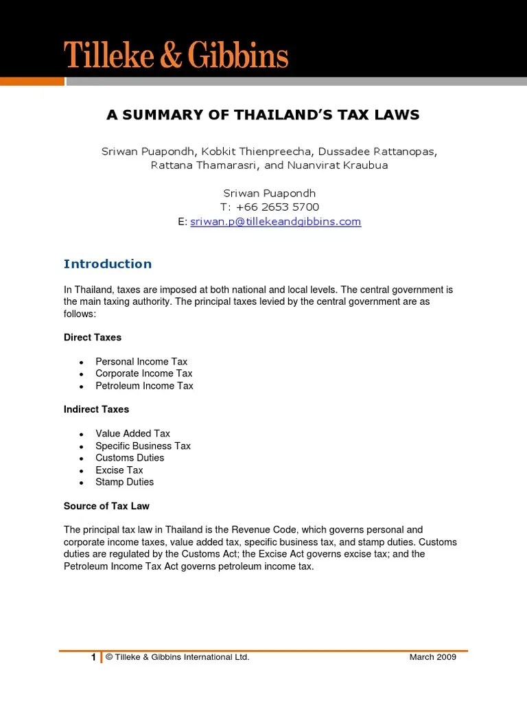 Summary Of Thailand-Tax-Guide And Laws | PDF | Taxes | Value Added Tax