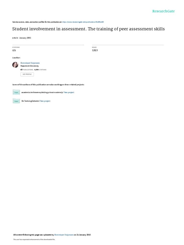 Student Involvement In Assessment The Training Of | PDF