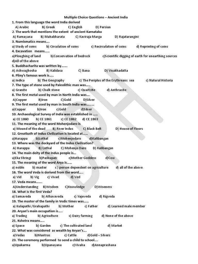 Multiple Choice Questions - Ancient India | Download Free PDF | Ashoka | Ancient India