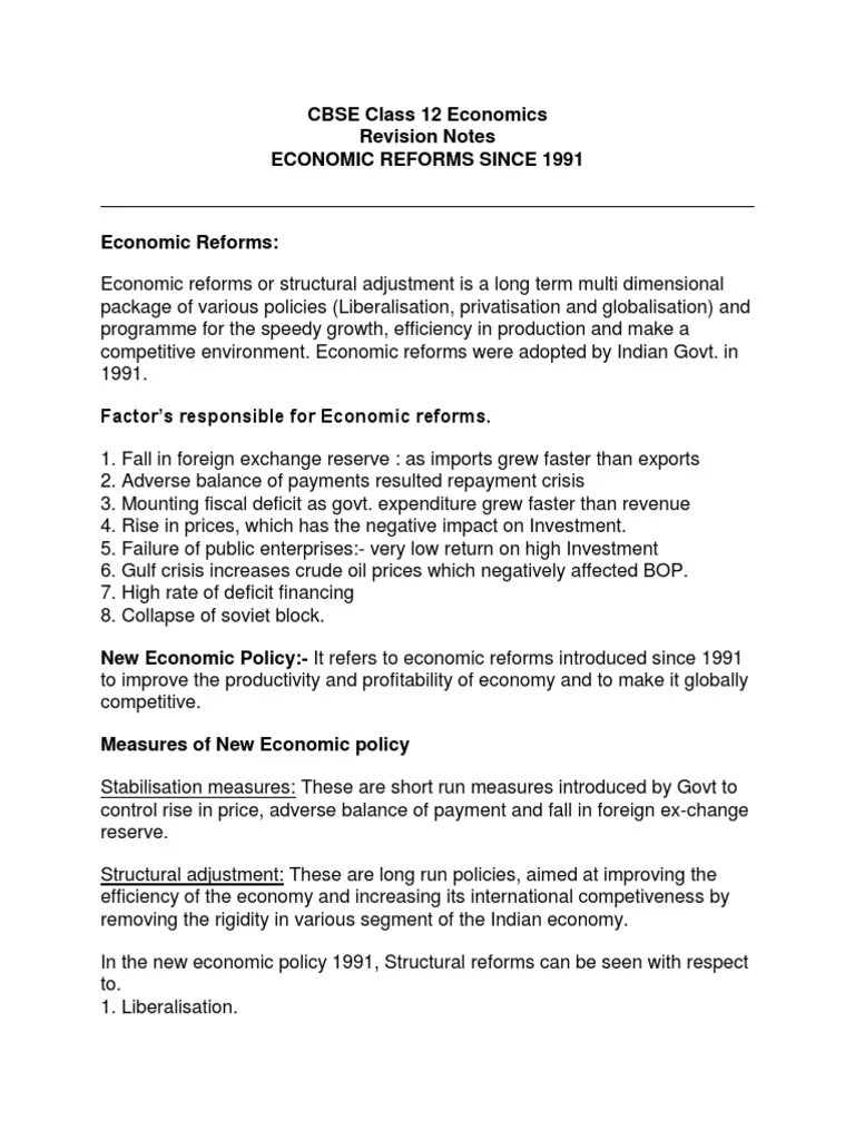 Class 12 Economic Reforms 1991 | PDF | Balance Of Payments | World Trade Organization