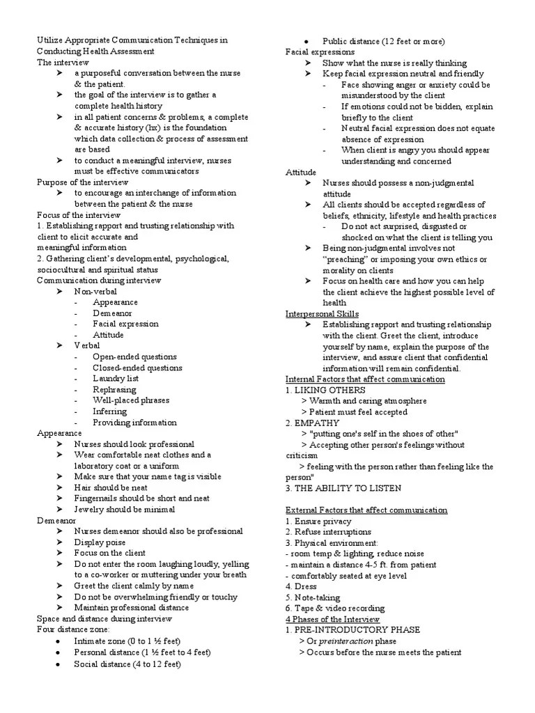 Communication Techniques In Conducting Health Assessments | PDF ...