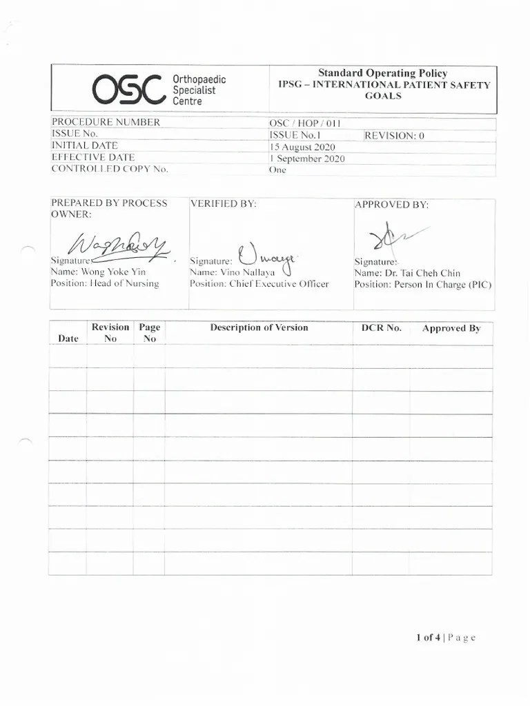 Ipsg-International Patient Safety Goals | PDF