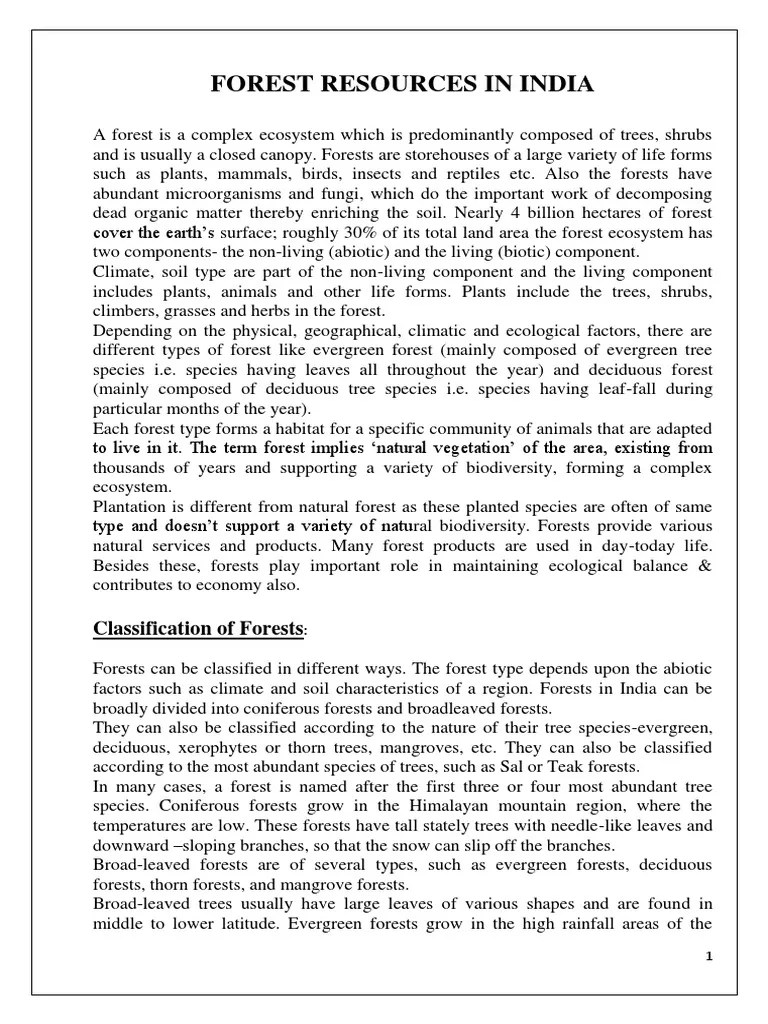 Forest Resources In India | PDF | Forests | Trees