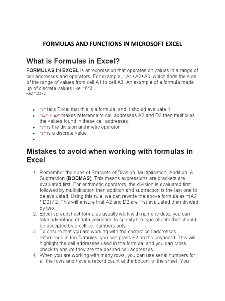 Excel Formulas And Functions Guide | PDF | Microsoft Excel | Summation