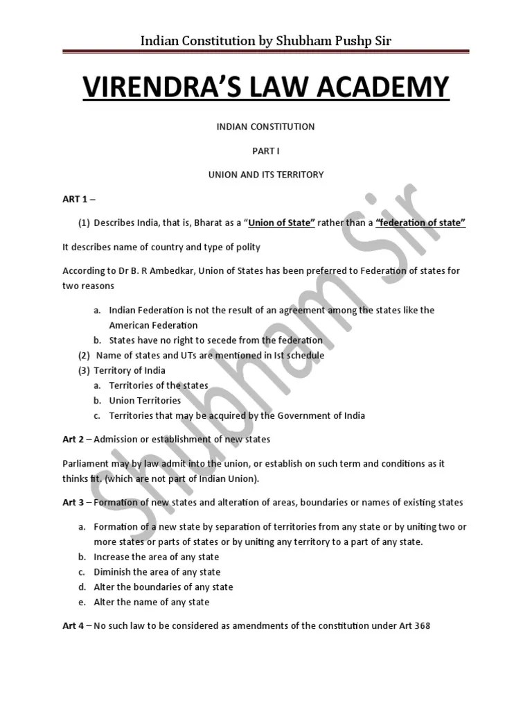 Union And Its Territory | PDF | Government And Personhood | Political ...