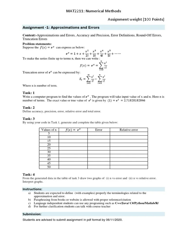 Assignment 1 Approximations And Errors | PDF