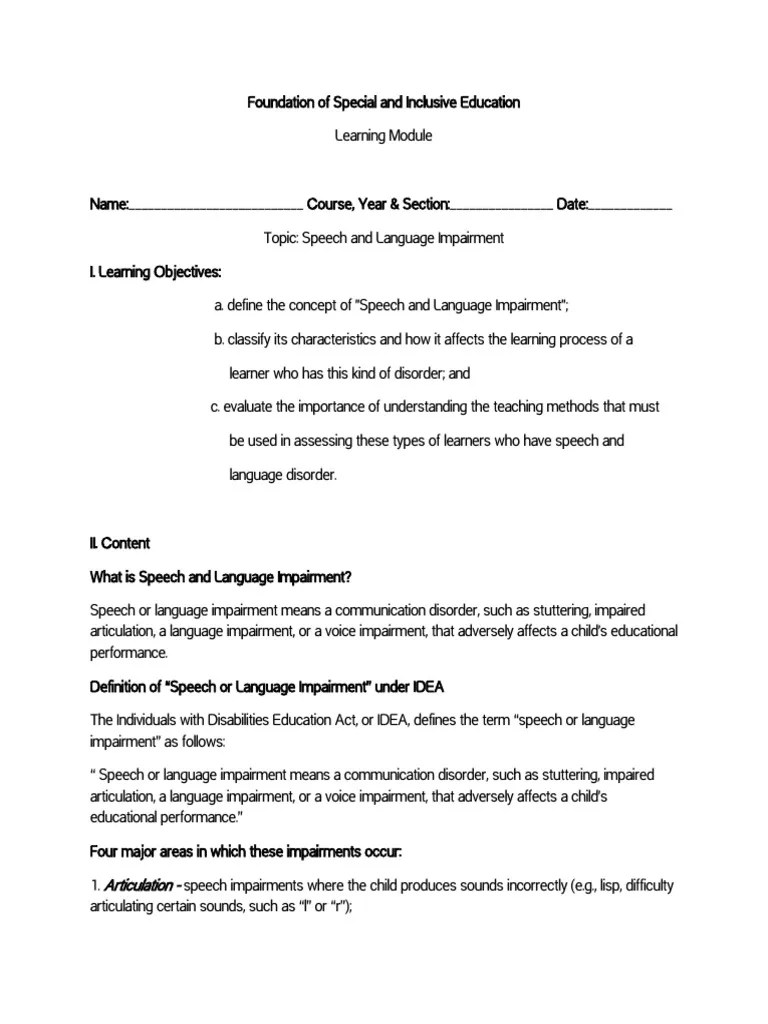11.speech And Language Impairment Module | PDF