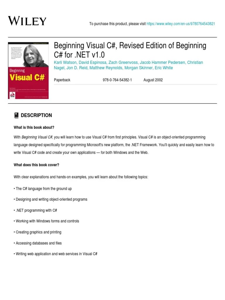 Wiley - Beginning Visual C#, Revised Edition Of Beginning C# For .NET ...