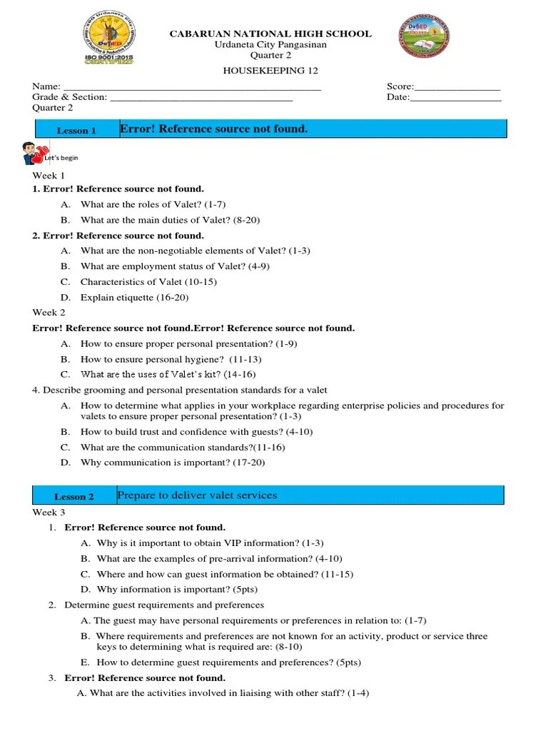 Housekeeping Q2 | PDF