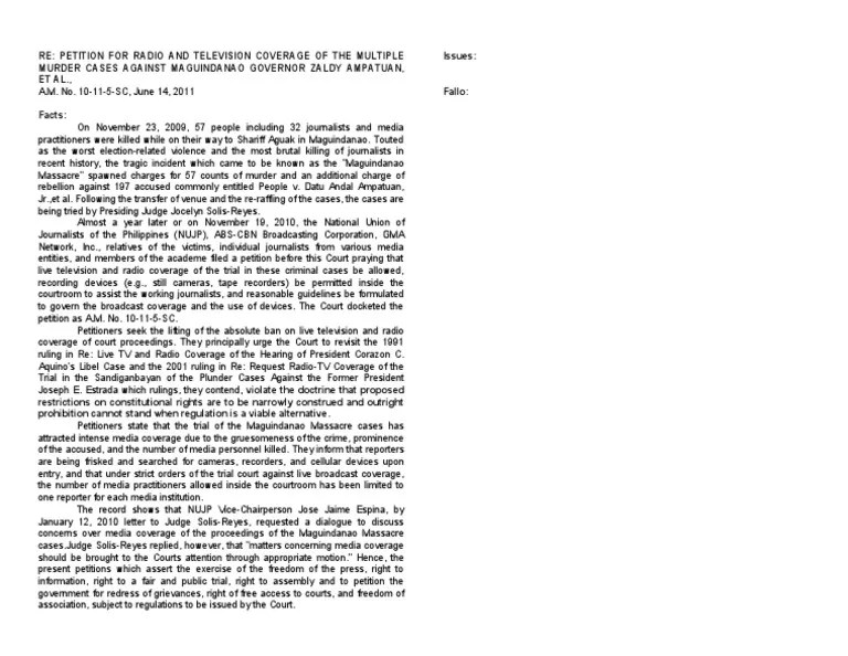 Re Petition For Radio And Television Coverage Of The Multiple Murder ...