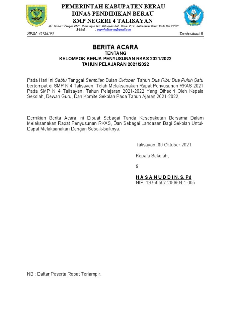 Berita Acara RKAS 2021 | PDF