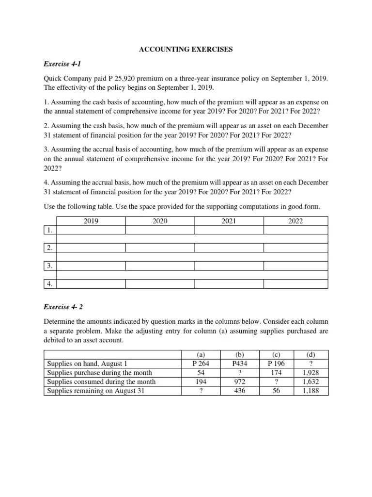Accounting Exercises | Download Free PDF | Debits And Credits | Deferral