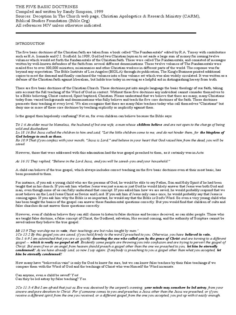 The Five Basic Doctrines | PDF | Baptism | Jesus