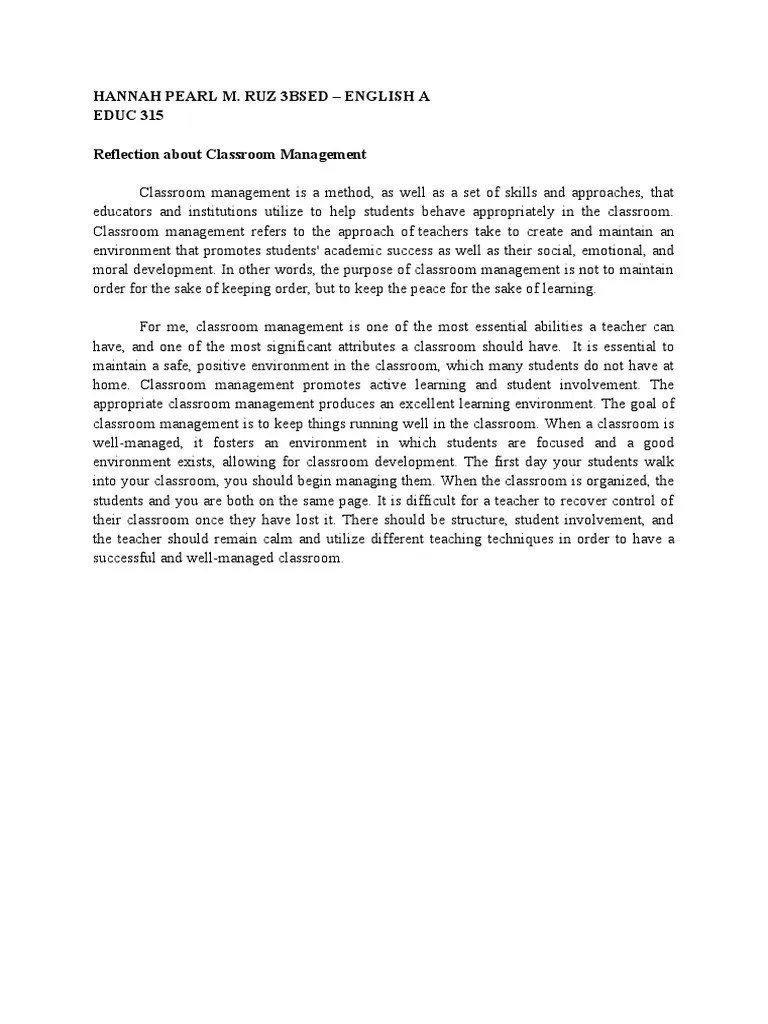Reflection About Classroom Management | PDF