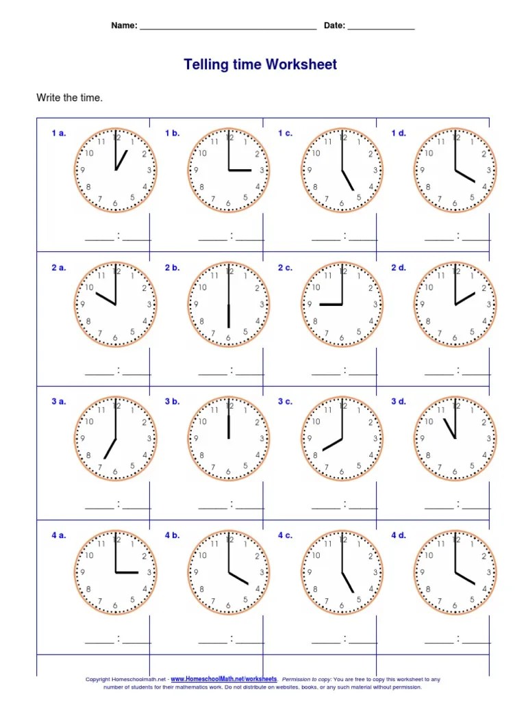 Telling time worksheet