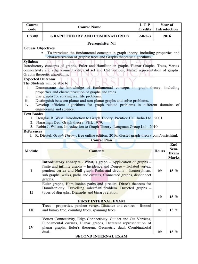 CS309 Graph Theory And Combinatorics | Download Free PDF | Graph Theory ...