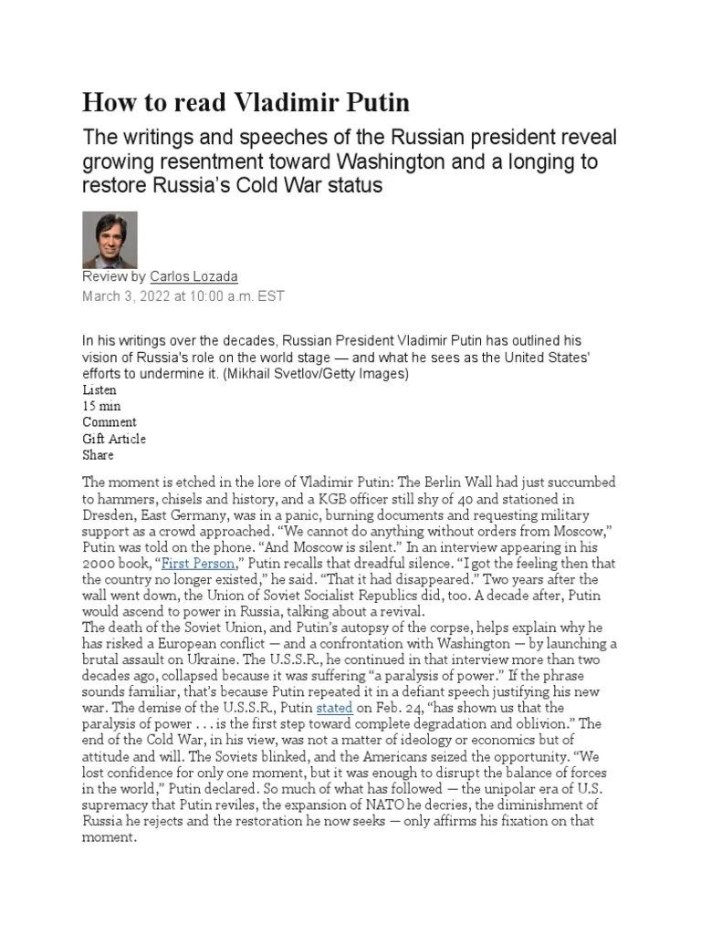 How To Read Vladimir Putin Mind | PDF | World Politics | Vladimir Putin