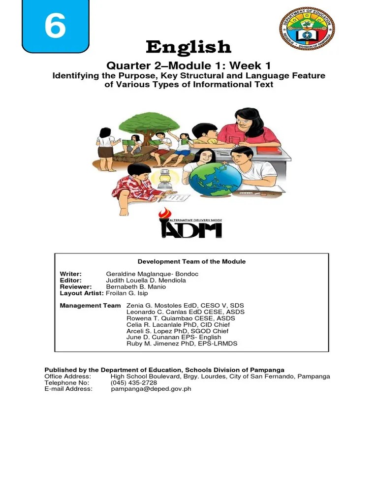 Eng6 - Q2 Module 1 - Weeek1 IDENTIFYING The PURPOSE KEY STRUCTURAL And LANGUAGE FEATURES Of ...