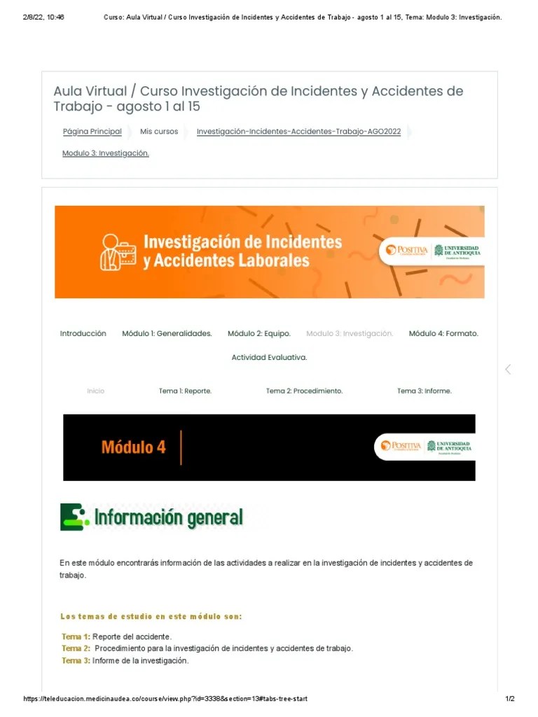 Curso - Aula Virtual - Curso Investigación De Incidentes Y Accidentes De Trabajo - Agosto 1 Al ...