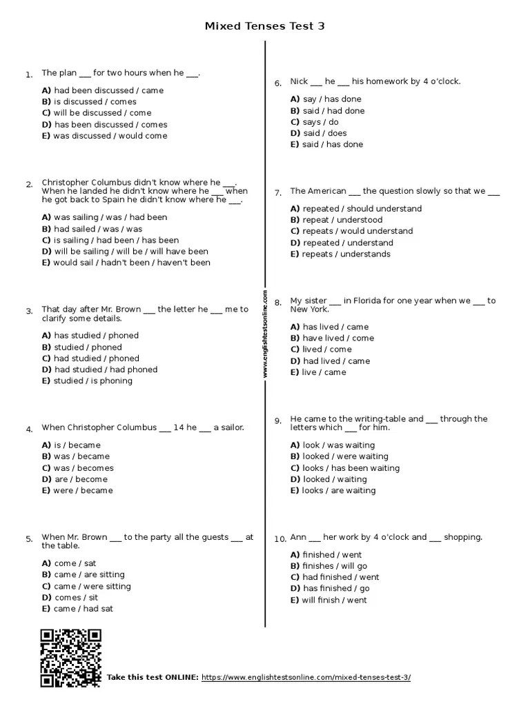 1391 - Mixed Tenses Test 3 | PDF