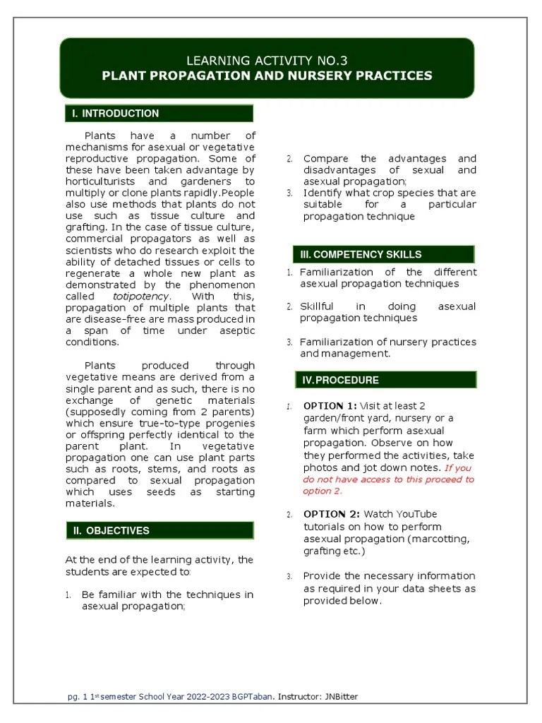 PT3 - Plant Propagation And Nursery Practices | PDF | Botany | Biology