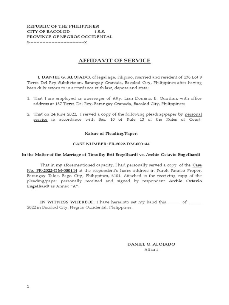 Affidavit Of Service | PDF