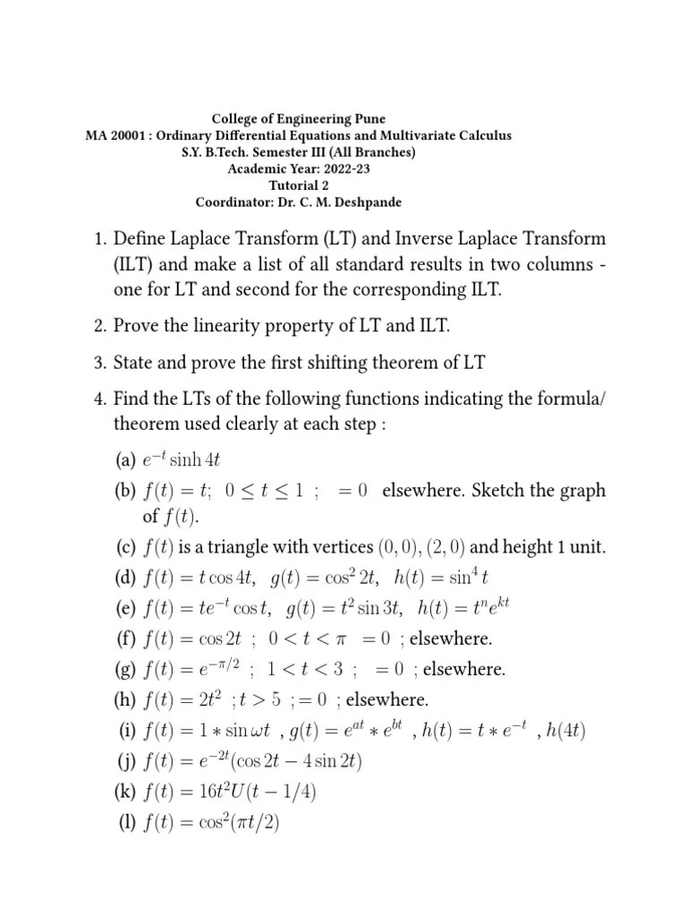 Tutorial On Unit 2 | PDF | Laplace Transform | Calculus