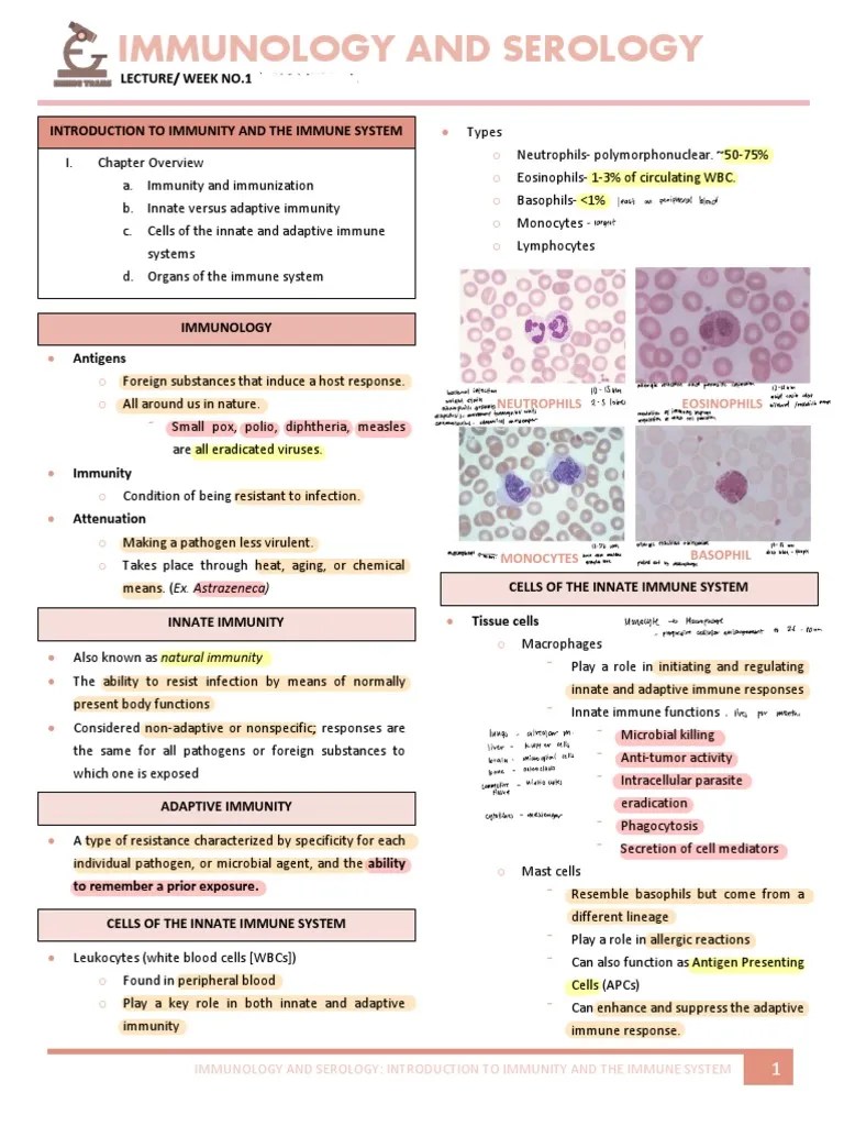L1 Is Introduction To Immunity And The Immune System | PDF | Immune ...