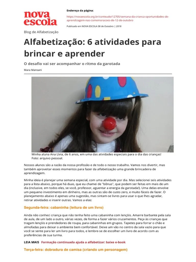 Alfabetizacao 6 Atividades Para Brincar E Aprender | PDF | Alfabetização