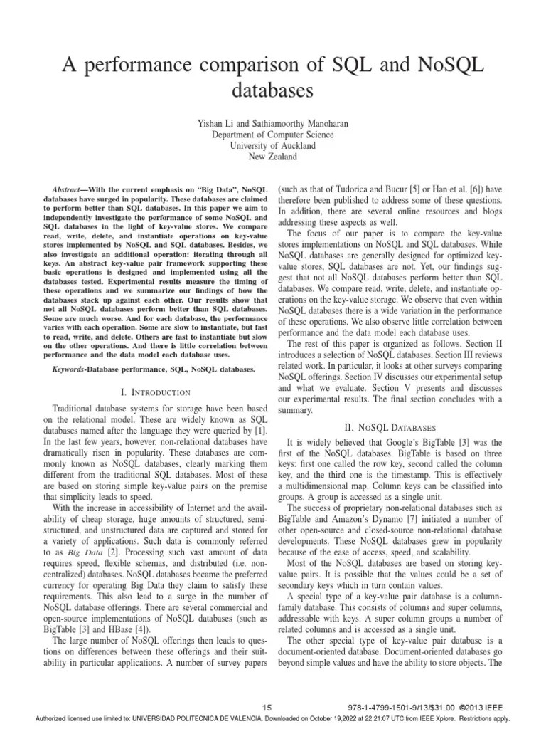 A Performance Comparison Of SQL And NoSQL Databases | PDF | No Sql | Databases