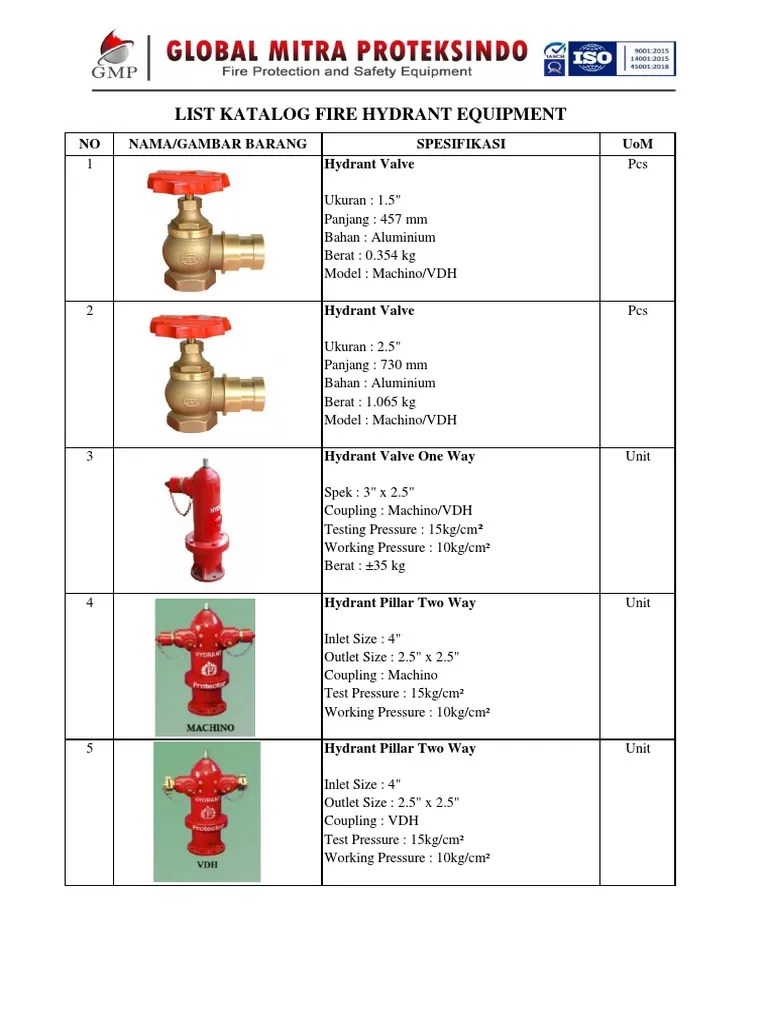 List Katalog Fire Hydrant | PDF | Equipment | Civil Engineering