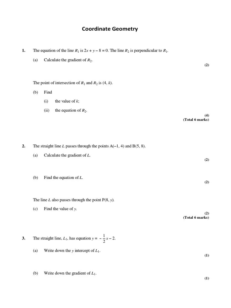 Coordinate Geometry: Intersections, Parallel And Perpendicular Lines, And Their Equations | PDF ...