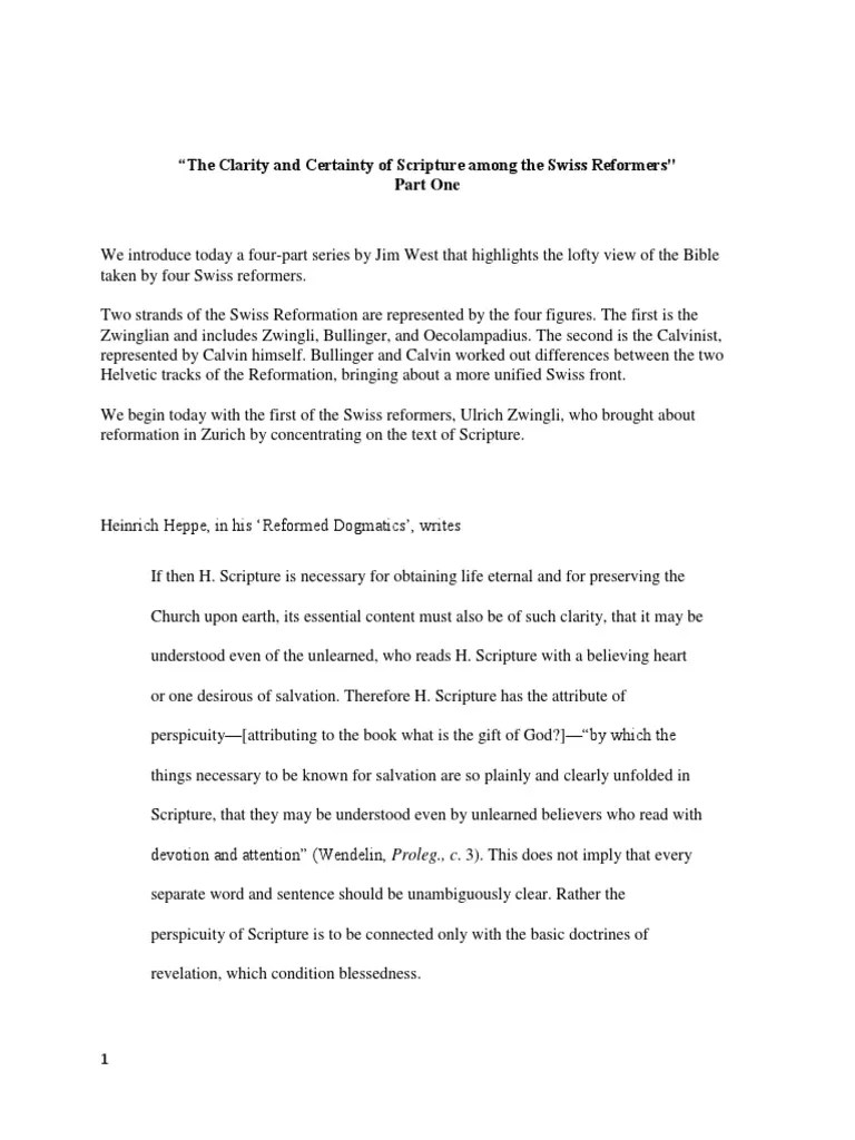 The Clarity And Certainty Of The Scriptures | PDF | Bible | Calvinism