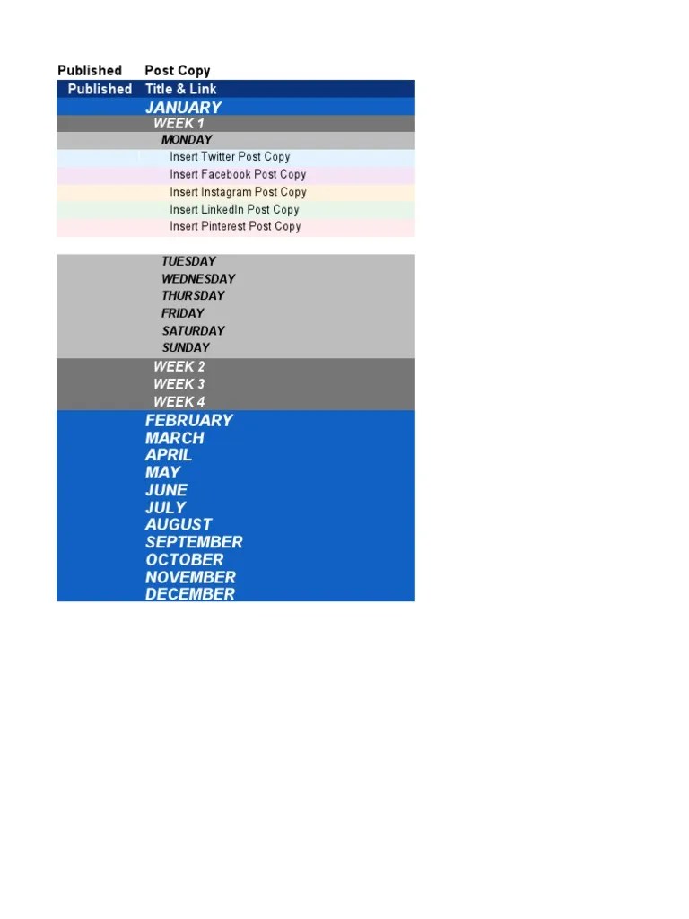 Social media marketing calendar template