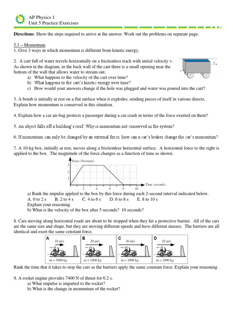 Unit 5 Exercises | PDF | Collision | Force