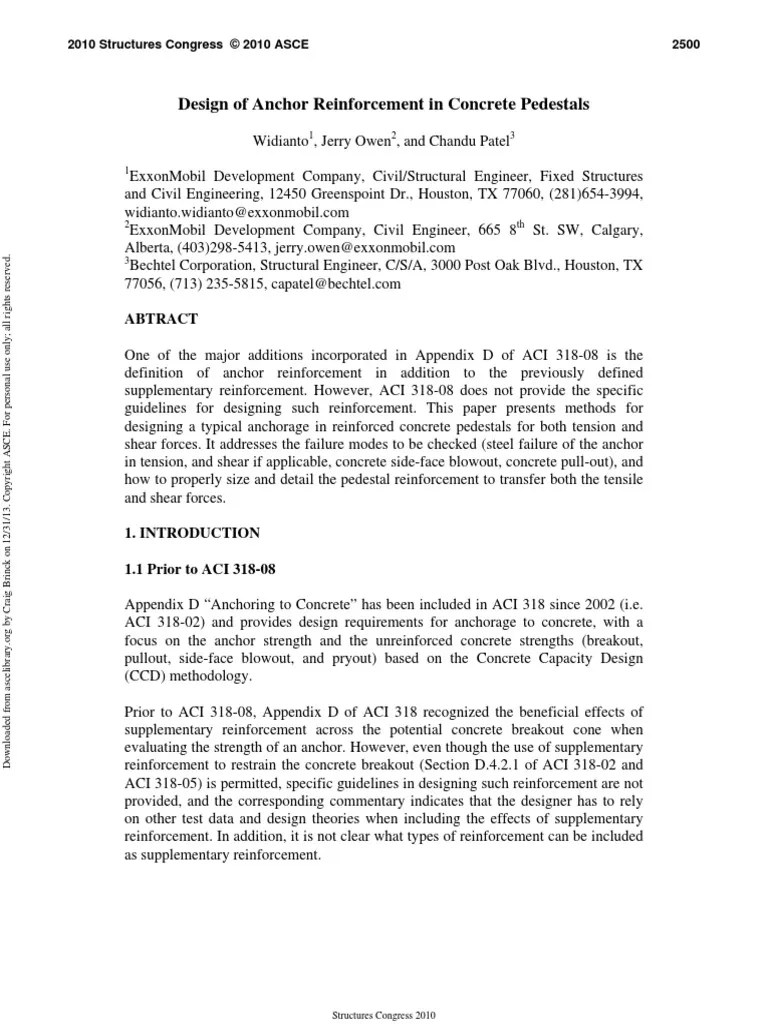 Design Of Anchor Reinforcement In Concrete Pedestals (ASCE - ACI 318-08) | PDF | Strength Of ...