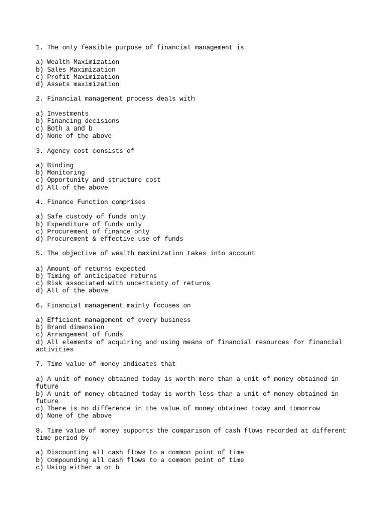 Financial Management Mcqs 2 | PDF | Working Capital | Cash Flow Statement