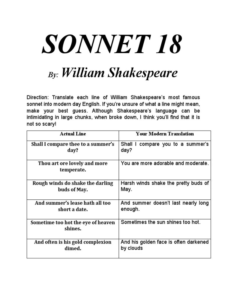 Activity Sonnet 18 | PDF