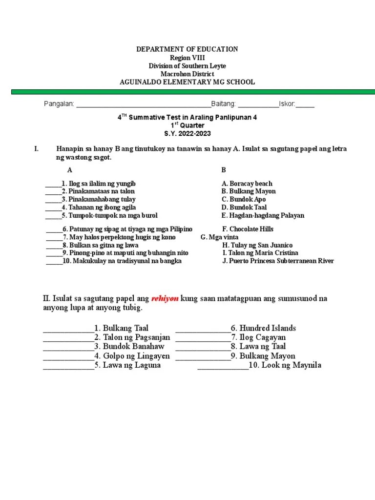 4th Summative Test In AP4 | PDF
